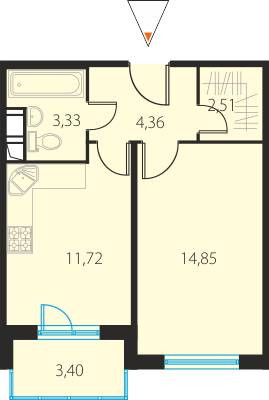 Однокомнатная квартира 37.79 м²