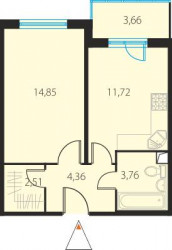 Однокомнатная квартира 38.29 м²