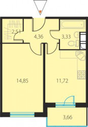 Однокомнатная квартира 38.64 м²