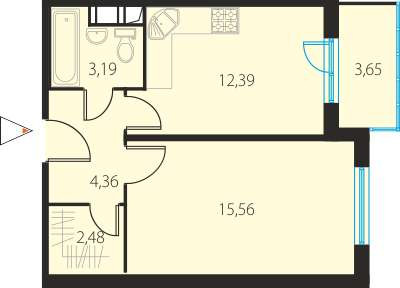 Однокомнатная квартира 39.07 м²