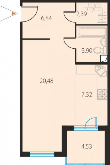 Студия 43.19 м²