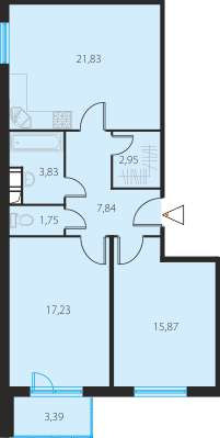 Двухкомнатная квартира 72.31 м²