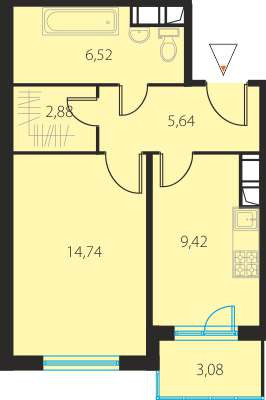 Однокомнатная квартира 40.12 м²
