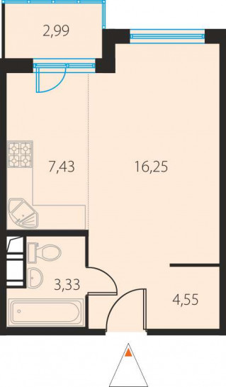 Студия 32.45 м²