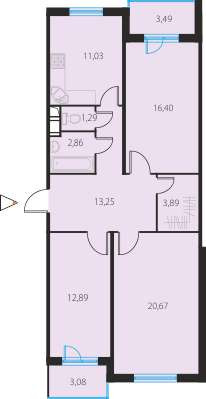 Трёхкомнатная квартира 84.94 м²