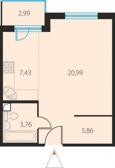 Студия 38.93 м²