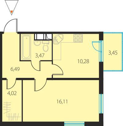 Однокомнатная квартира 41.4 м²