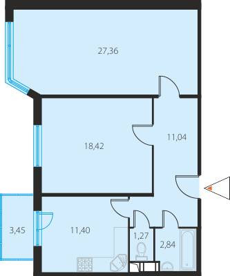 Двухкомнатная квартира 74.65 м²