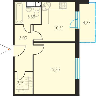 Однокомнатная квартира 39.15 м²