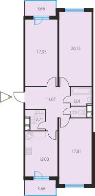 Трёхкомнатная квартира 88.26 м²