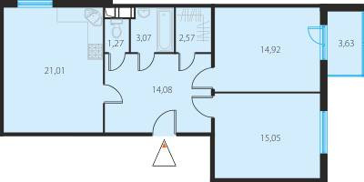 Двухкомнатная квартира 73.05 м²