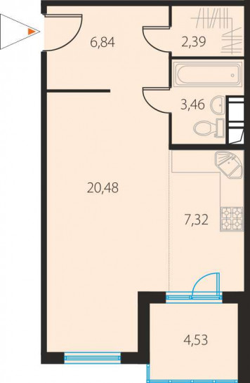 Студия 42.75 м²