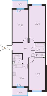 Трёхкомнатная квартира 89.04 м²