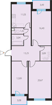 Трёхкомнатная квартира 85.26 м²